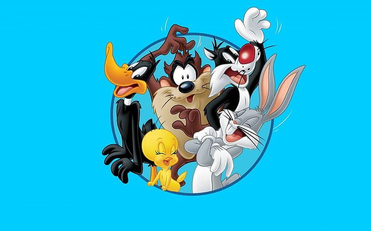 Looney Tunes, Bugs Bunny, Daffy Duck, Taz, Tweety, Sylvester, Hellblauer Hintergrund, Wallpaper