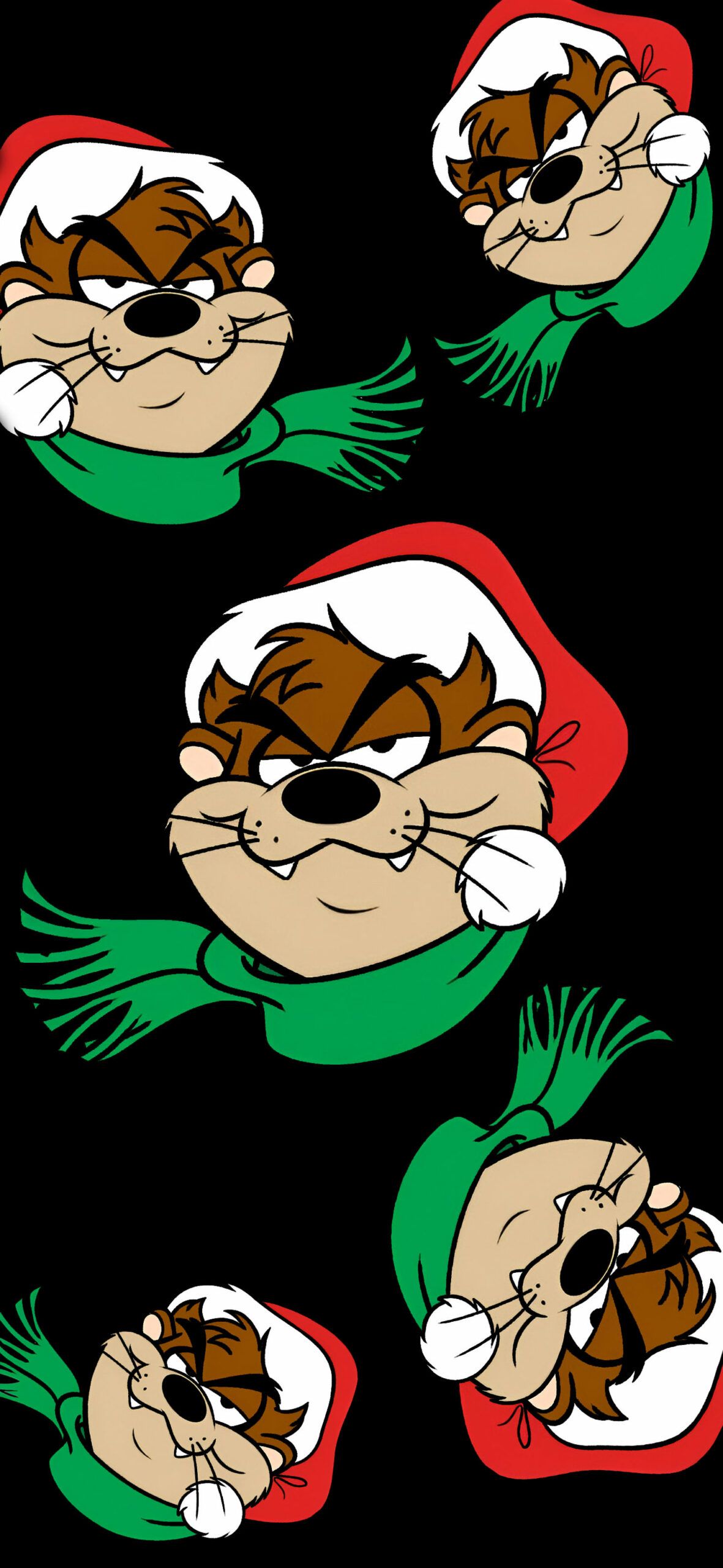 Taz, Weihnachtsmütze, Weihnachten, Muster, Schwarzer Hintergrund, Sperrbildschirm fürs iPhone