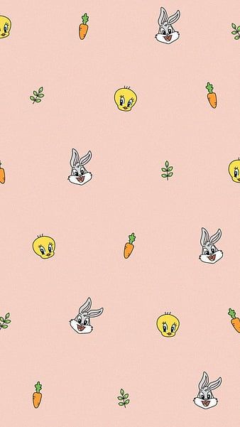 Bugs Bunny, Tweety, Möhren, Muster, Rosa Hintergrund, Niedlich, Sperrbildschirm fürs iPhone