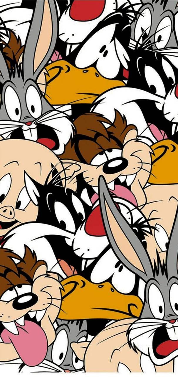 Bugs Bunny, Daffy Duck, Taz, Sylvester, Collage, Grimassen, Hintergrundbild fürs Handy