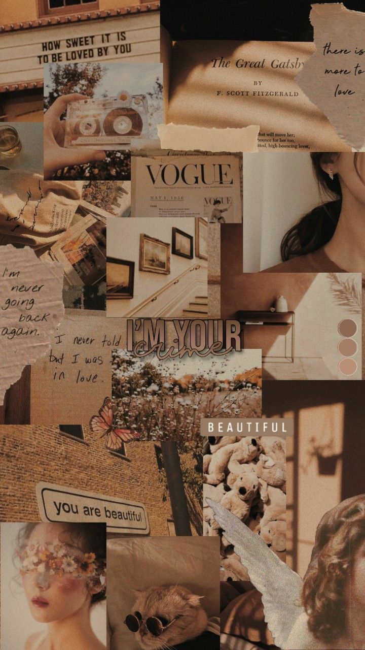 Collage, Vogue, Vintage, Beige, Moodboard, HD, Handy-Hintergrund im Hochformat