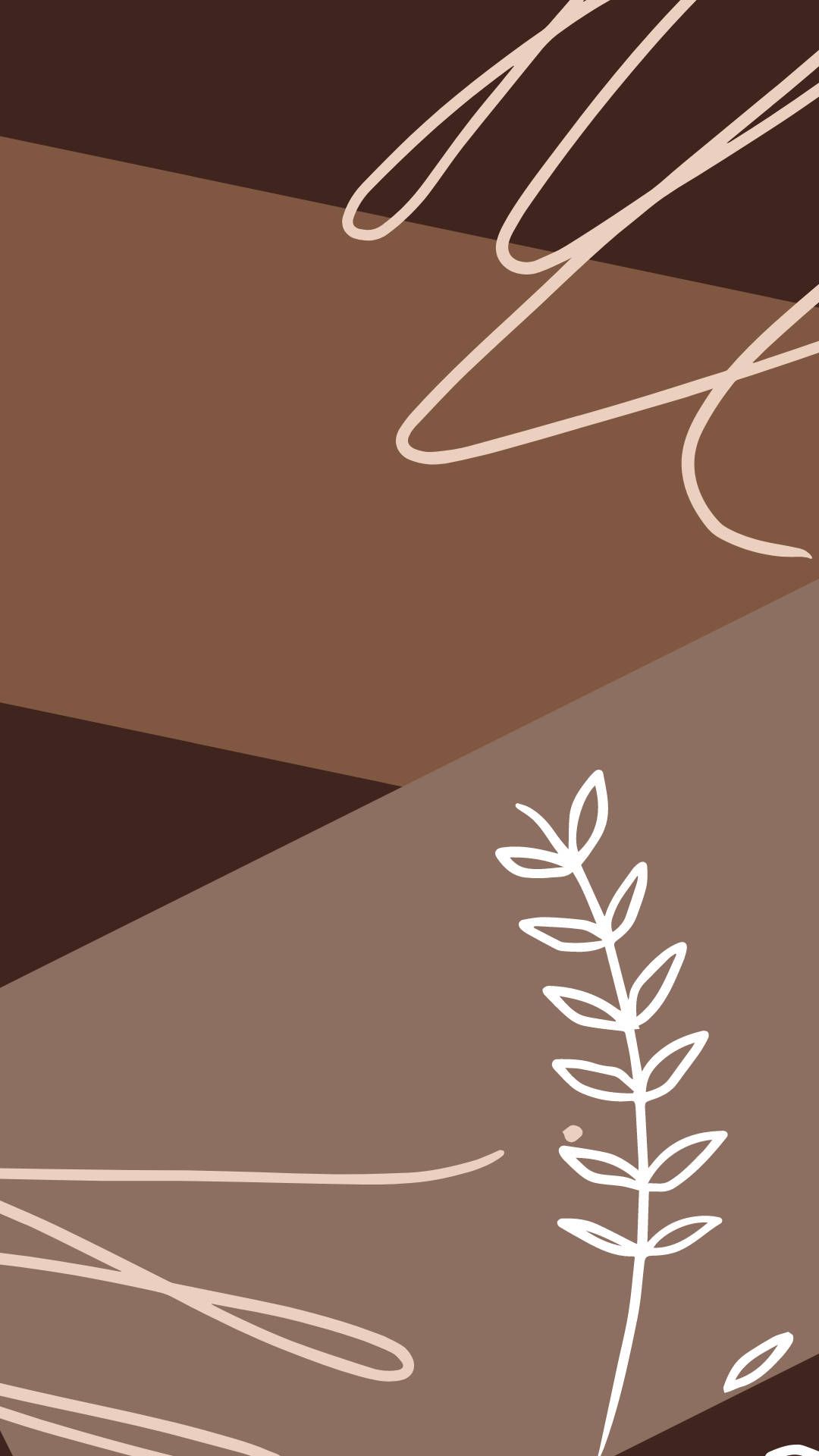 Abstrakte Formen, Blattzweig, Linienkunst, Braun, Boho, Full HD, Handy-Hintergrund im Hochformat