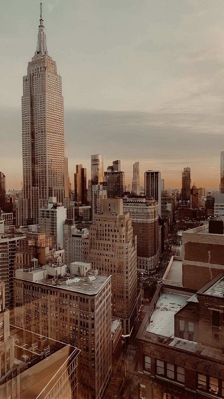 Empire State Building, New York City, Skyline, Sepia, HD, Handy-Hintergrund im Hochformat