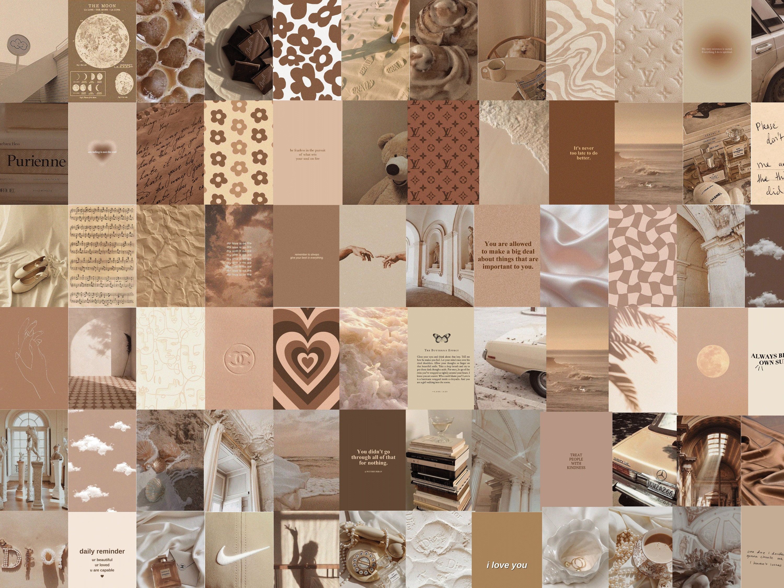 Collage, Moodboard, Viele Bilder, Beige, 2K, Hintergrundbild fürs Tablet