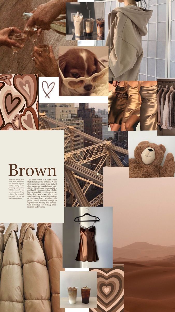 Collage, Teddybär, Brown Aesthetic, Hochformat, Hintergrundbild für iPhone und Android