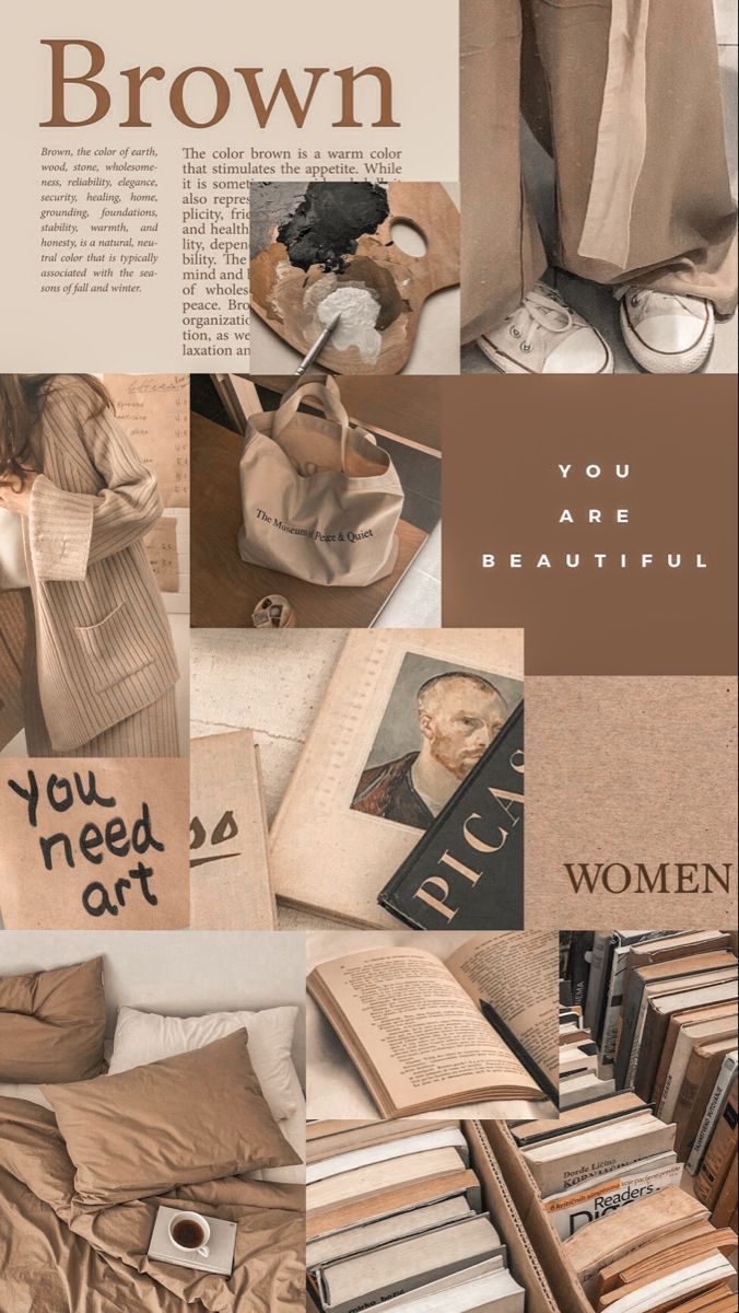 Collage, Brown, Zitate, Mode, Moodboard, Hochformat, Hintergrundbild fürs Smartphone