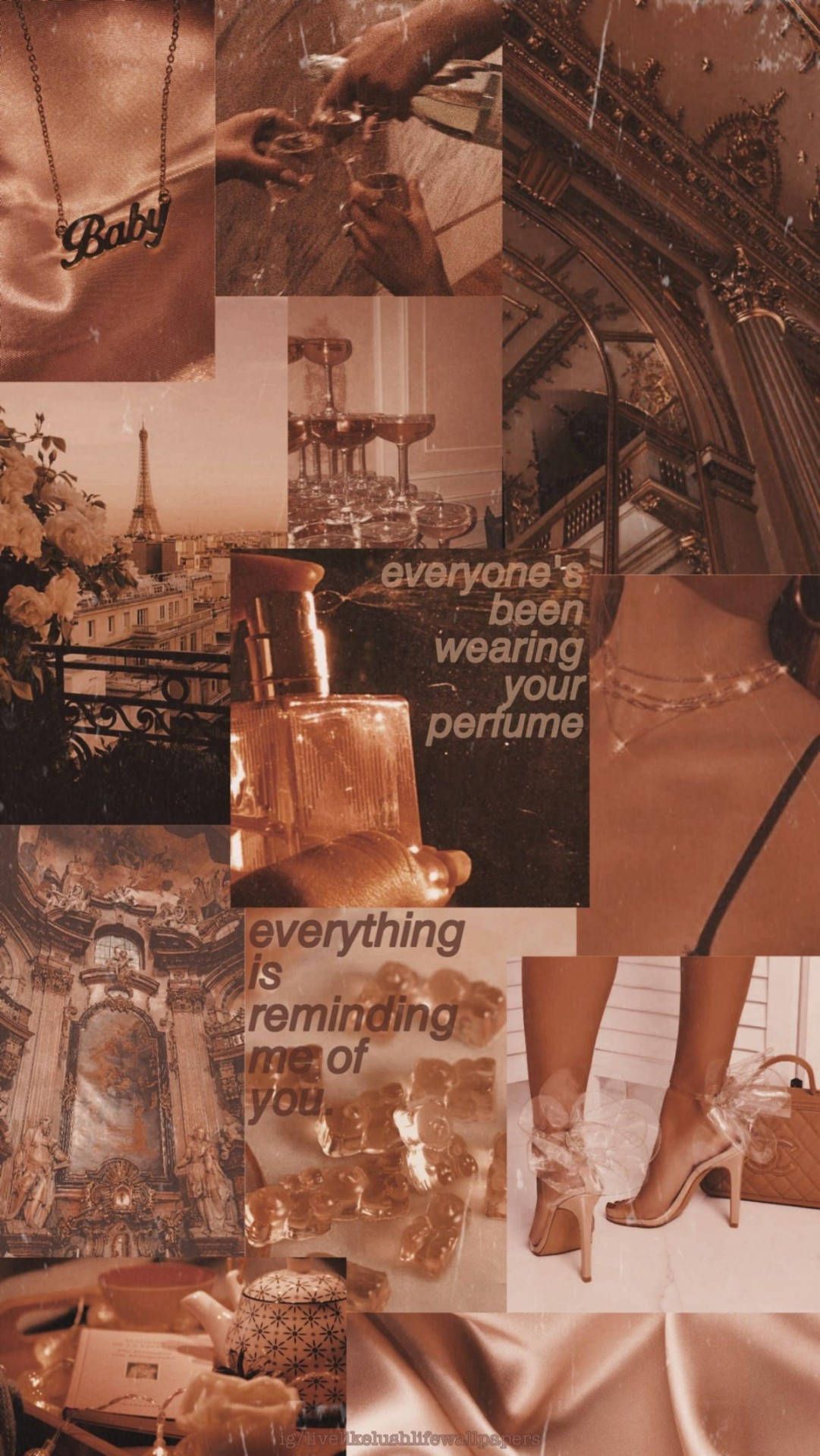 Collage, Parfüm, Zitate, Kupfer, Full HD, Hintergrundbild fürs Handy