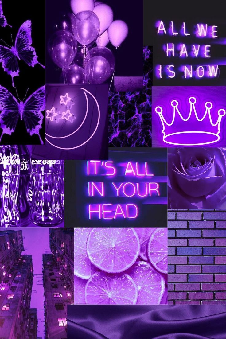 Collage, Neonschriftzug, It's All in Your Head, Krone, Neonlila, HD, Handy-Hintergrund