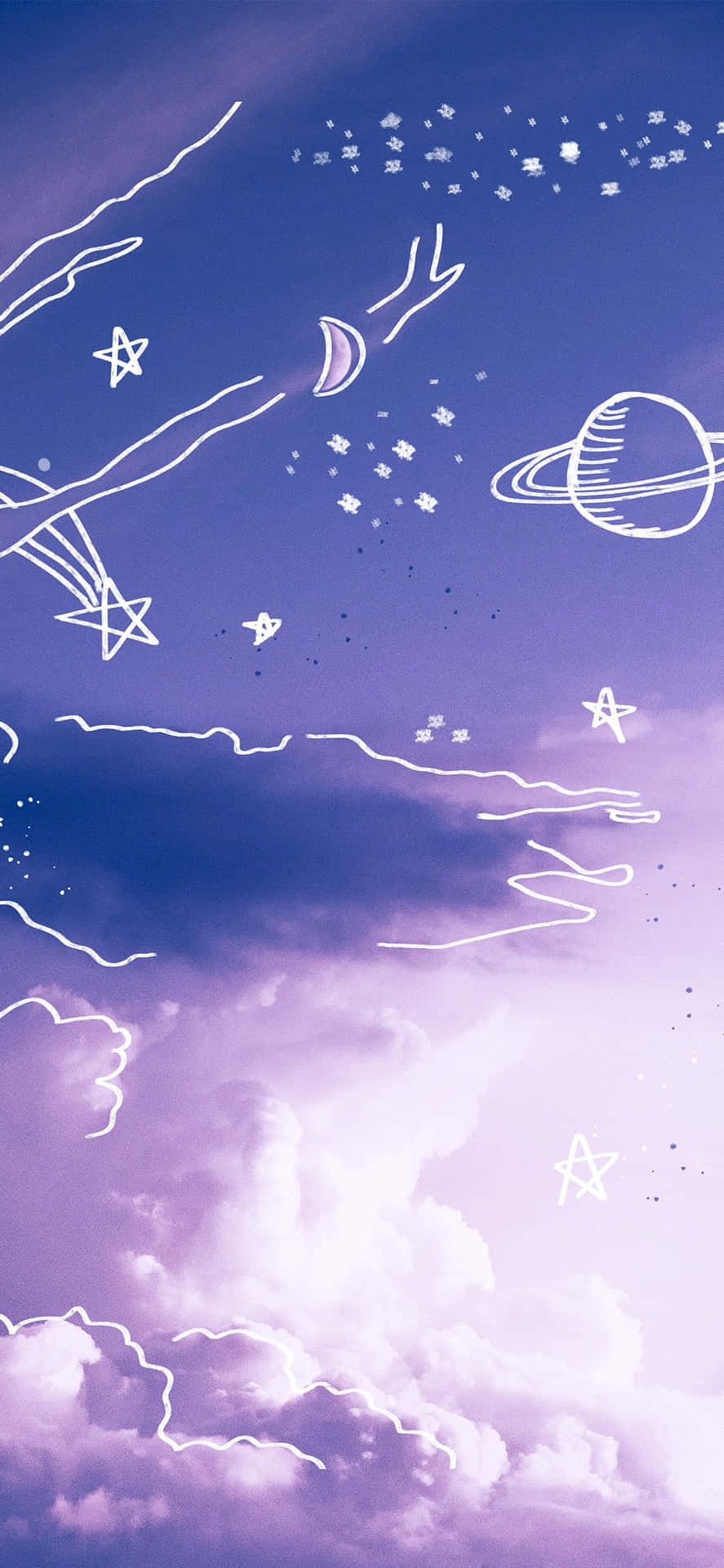 Lila Himmel, Wolken, Sternbilder, Linienkunst, Fantasie, HD, Handy-Hintergrund