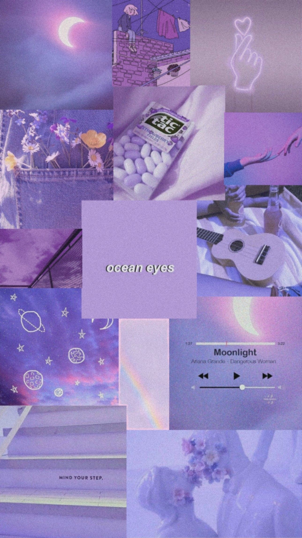 Collage, Mondsichel, Pastelllila, Ästhetik, Full HD, Hintergrundbild fürs Handy