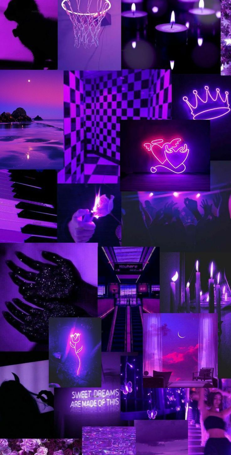 Collage, Neonlila, Schachbrettmuster, Nacht, Ästhetik, HD, Hintergrundbild fürs Handy