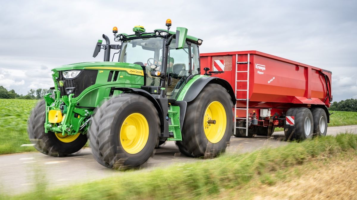 John Deere, Traktor, Roter Kipper, Landstraße, Hintergrundbild