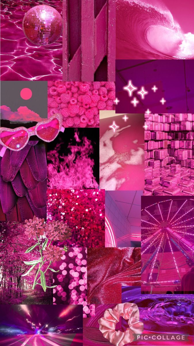 Collage, Pinke Ästhetik, Riesenrad, Glitzer, Moodboard, Hochformat, Hintergrundbild fürs Smartphone