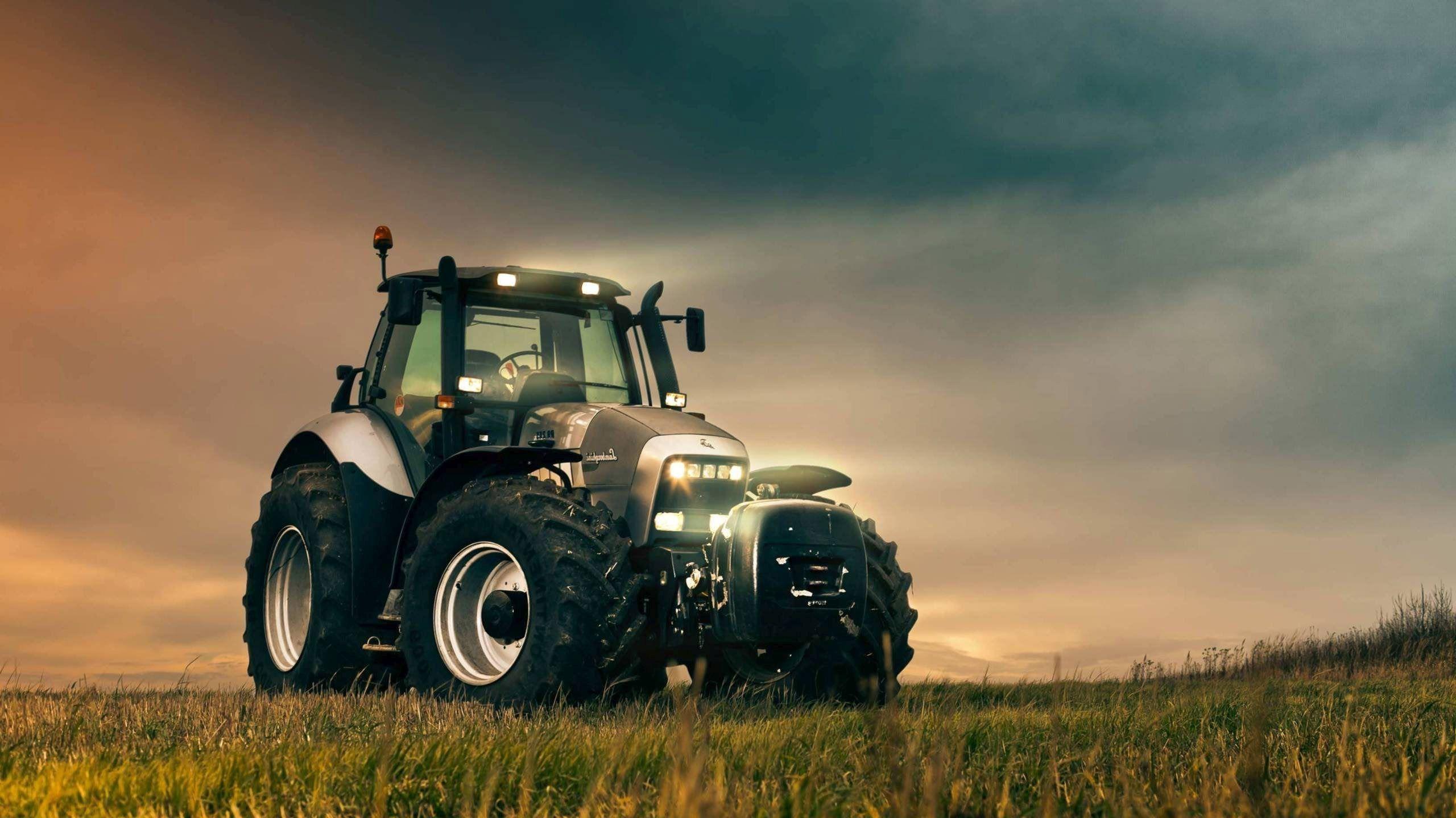 Traktor, Feld, Dramatischer Himmel, Abendlicht, 2K 1440p, Desktop-Hintergrundbild