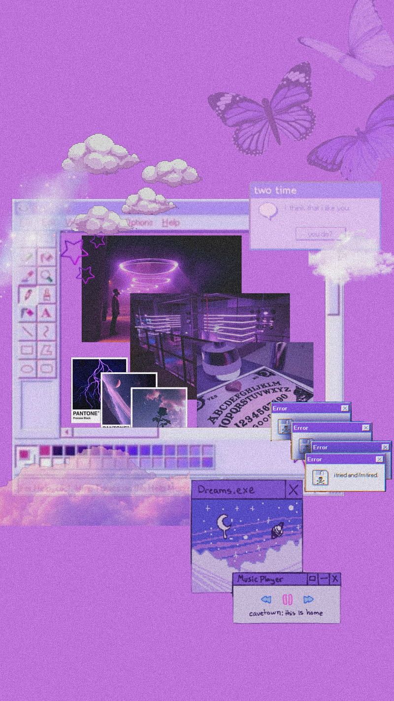 Collage, Vaporwave, Computerfenster, Schmetterling, Retro, Hintergrundbild fürs Handy