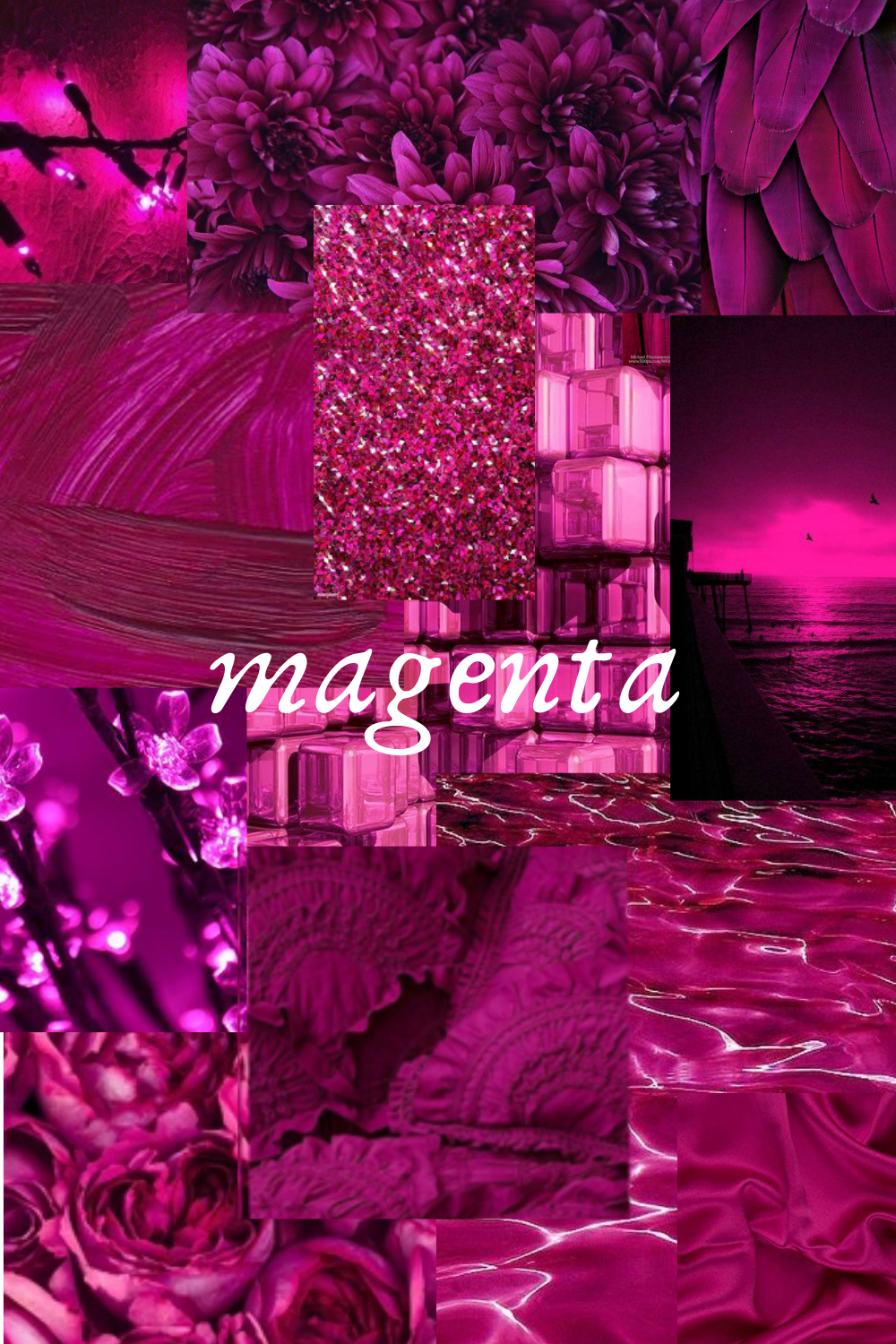 Magenta, Collage, Schriftzug, Glitzer, Moodboard, HD, Hintergrundbild fürs Handy