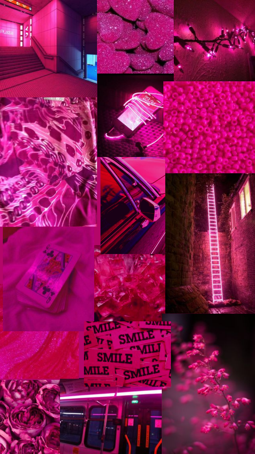 Collage, Neon-Pink, Stadt, Ästhetik, Moodboard, Full HD, Sperrbildschirm fürs iPhone