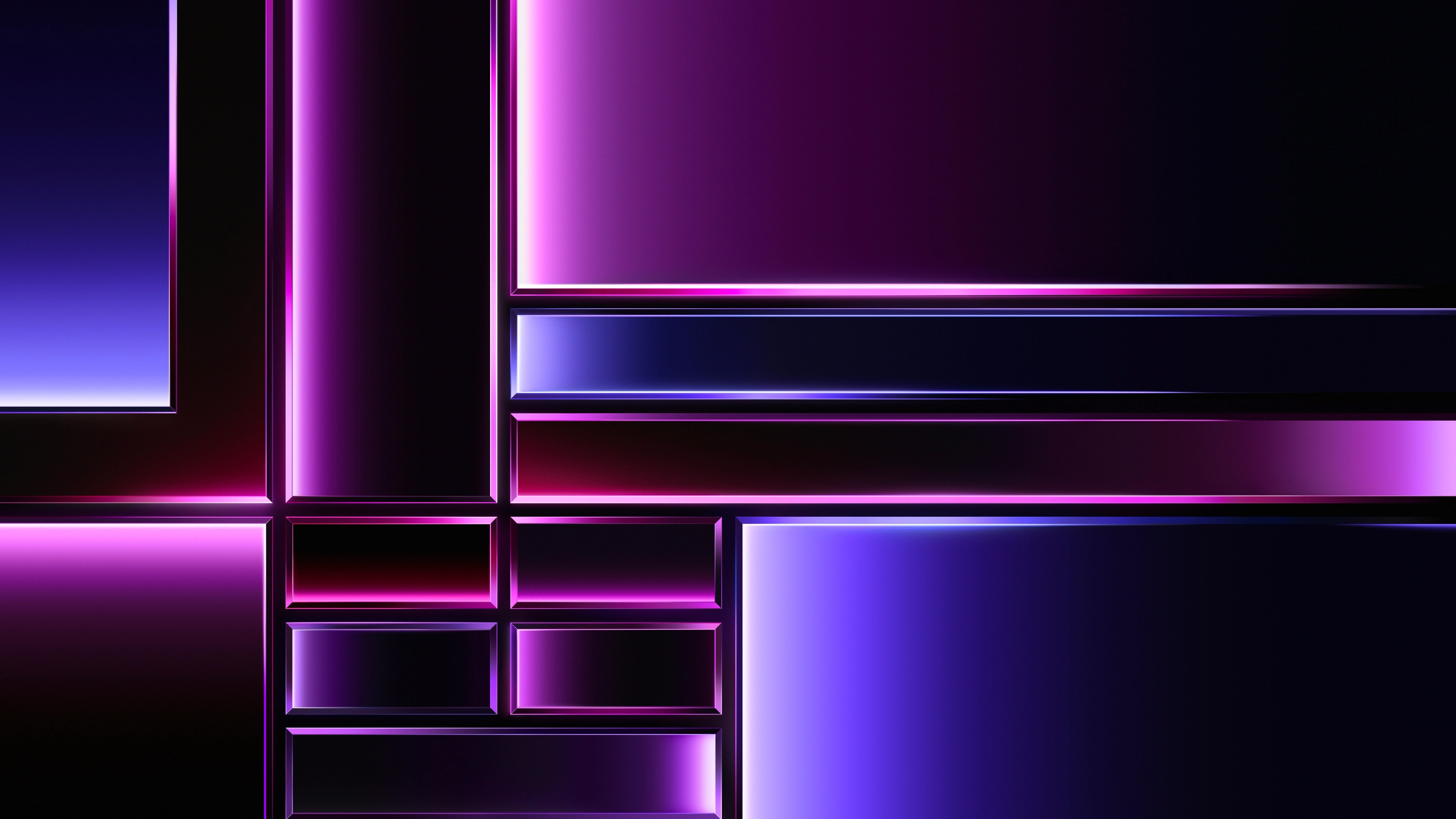 Abstrakt, Leuchtende Linien, Geometrisch, Lila, Schwarzer Hintergrund, 6K Wallpaper