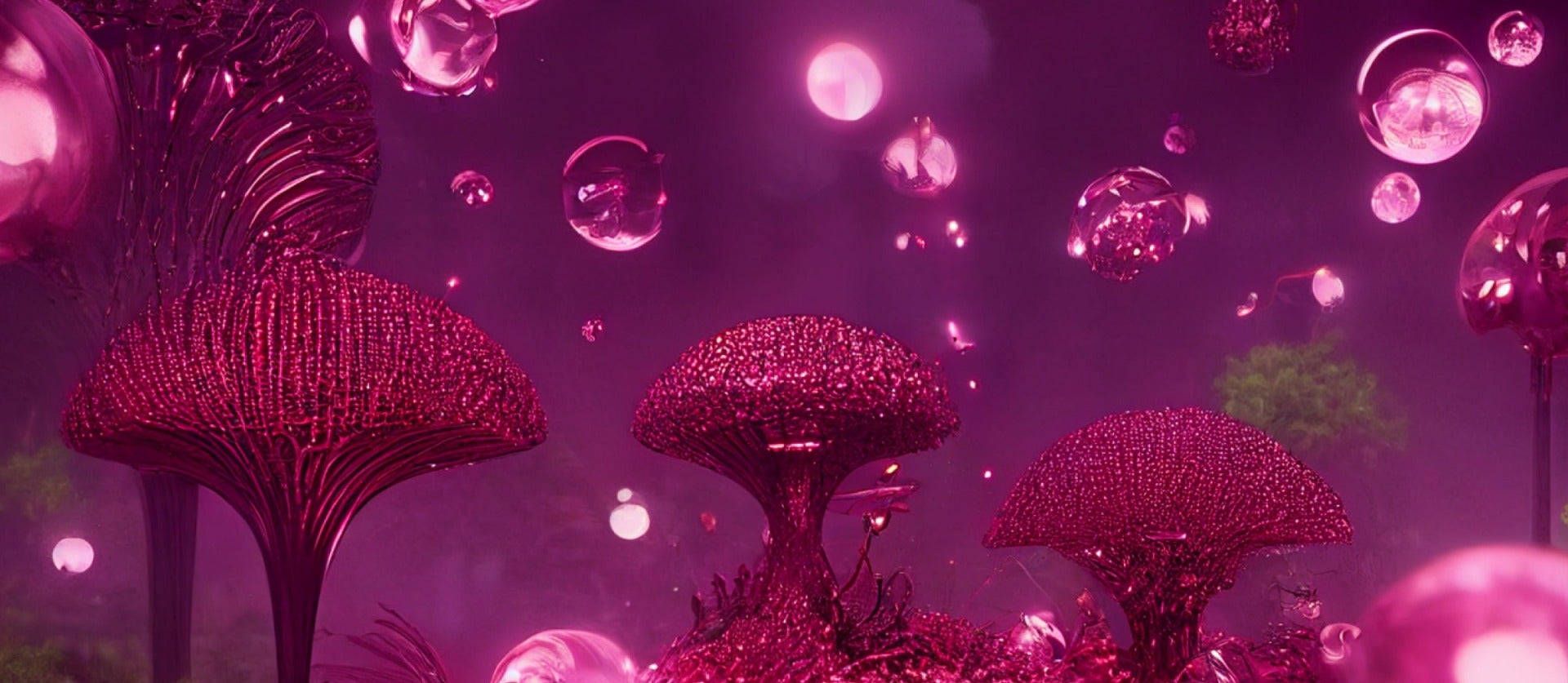 Fantasy, Pilze, Blasen, Magenta, Unterwasserwelt, Surreal, Full HD, PC-Hintergrundbild