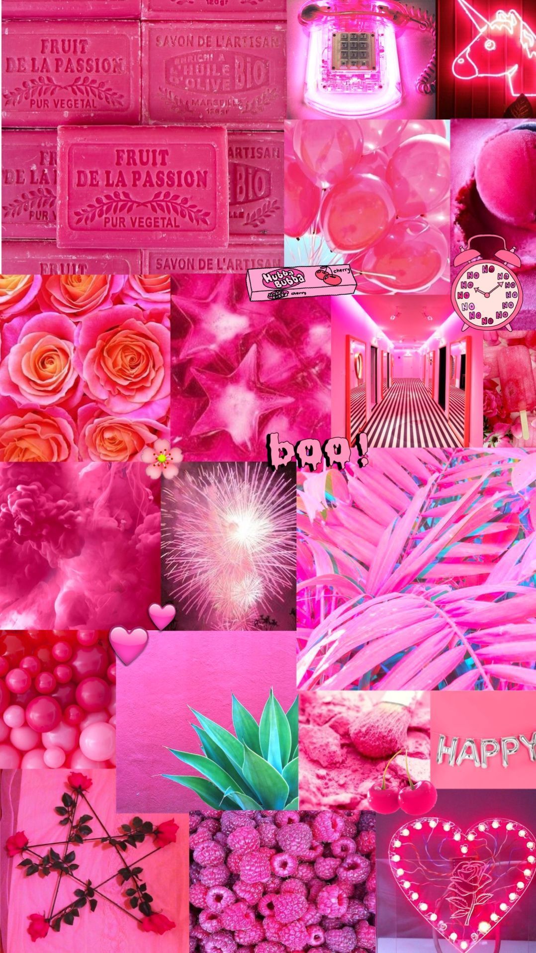 Collage, Rosa Ästhetik, Rosen, Neon-Herz, Moodboard, Hochformat, Hintergrundbild fürs Smartphone