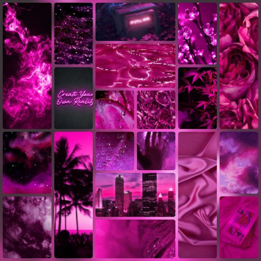 Collage, Neonlicht, Palmen, Skyline, Seide, Moodboard, Hintergrundbild für iPad und Tablet
