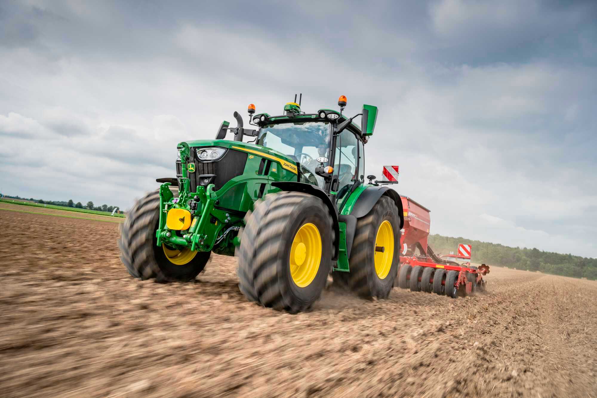 John Deere, Traktor, Sämaschine, Acker, Staub, Full HD, Desktop-Hintergrund für Windows