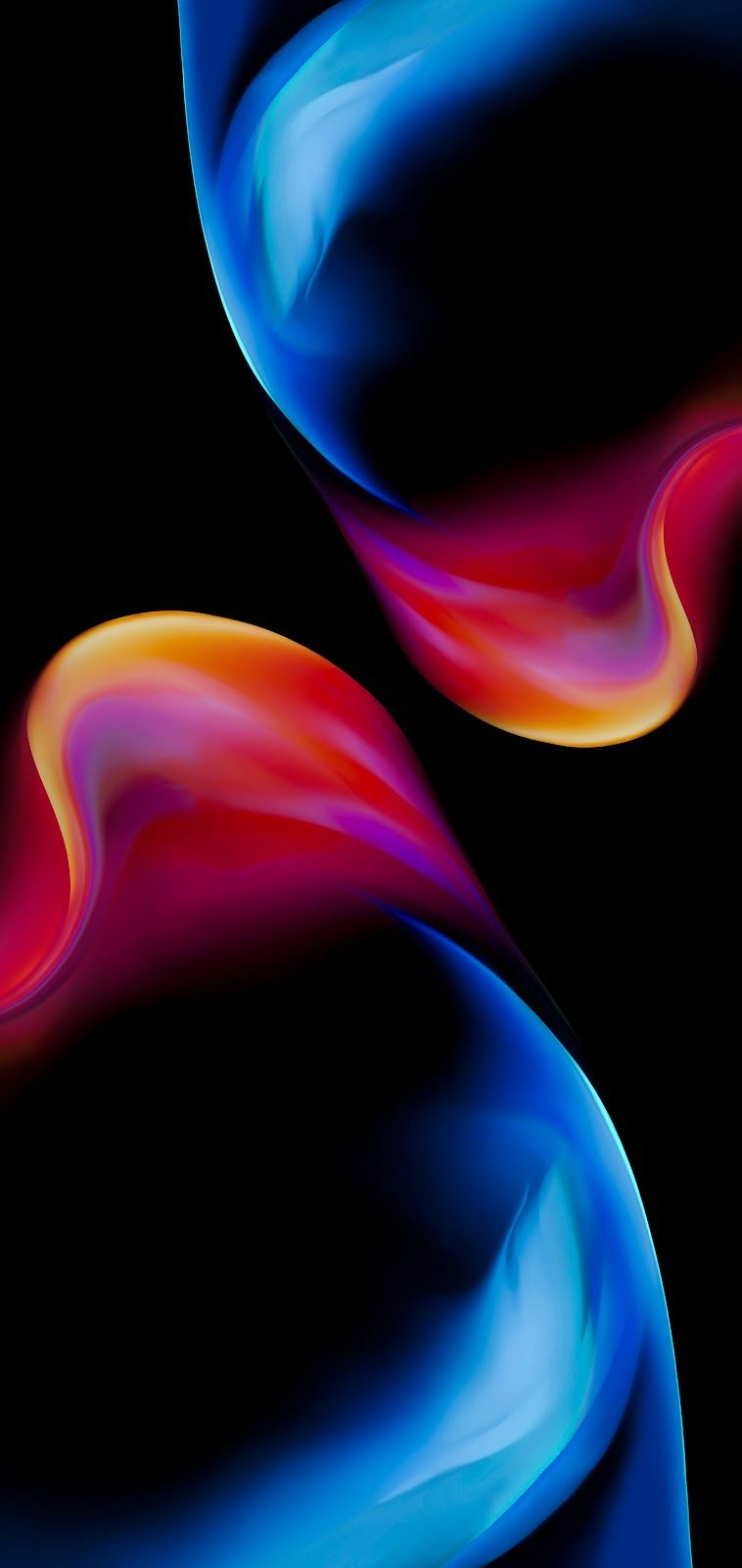 Abstrakt, Schwarzer Hintergrund, Blau, Rot, Flüssige Formen, Sperrbildschirm fürs iPhone 16 Pro Max