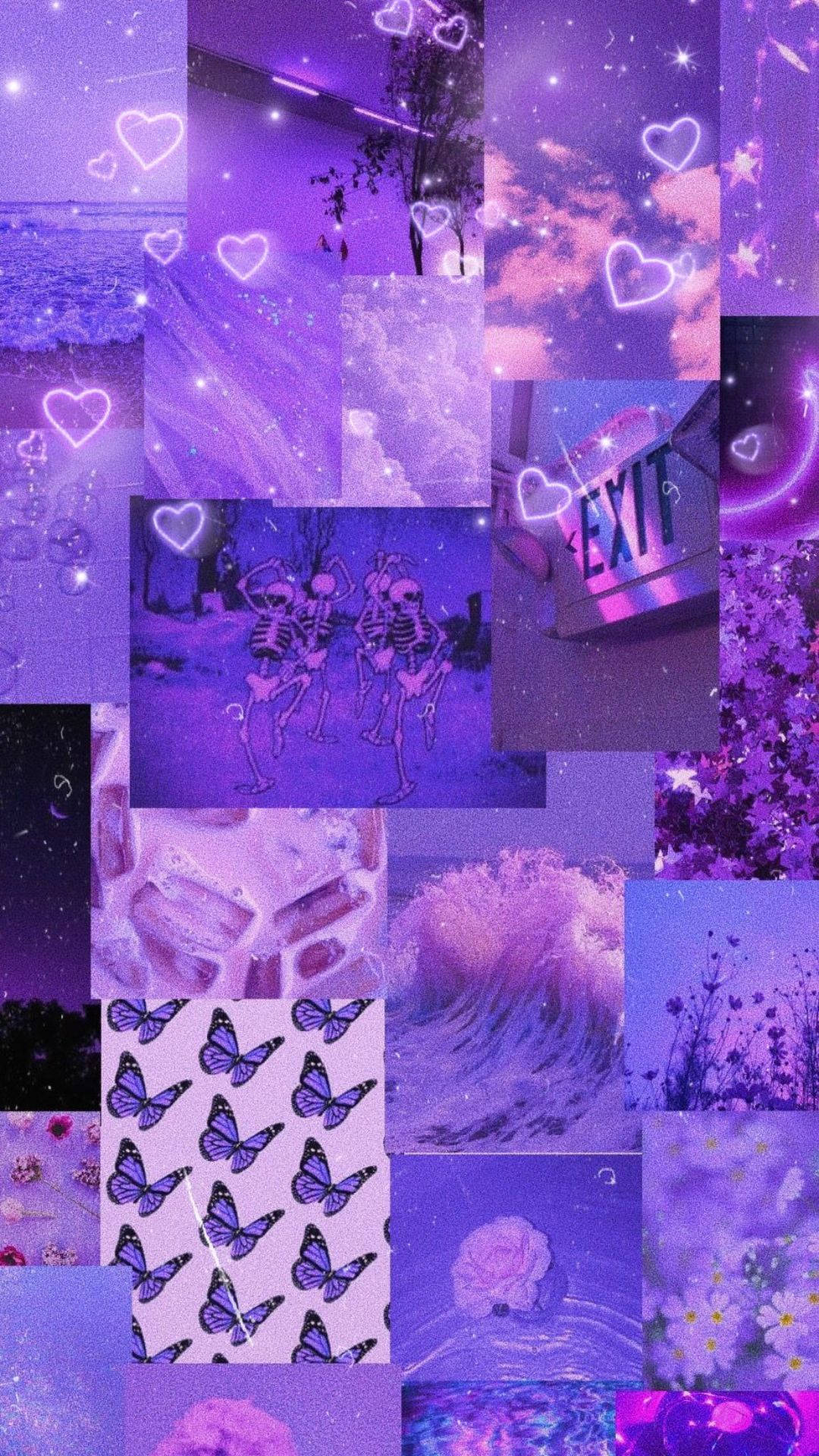 Collage, Lila Ästhetik, Herzen, Schmetterlinge, Fotowand, Full HD, Handy-Hintergrundbild