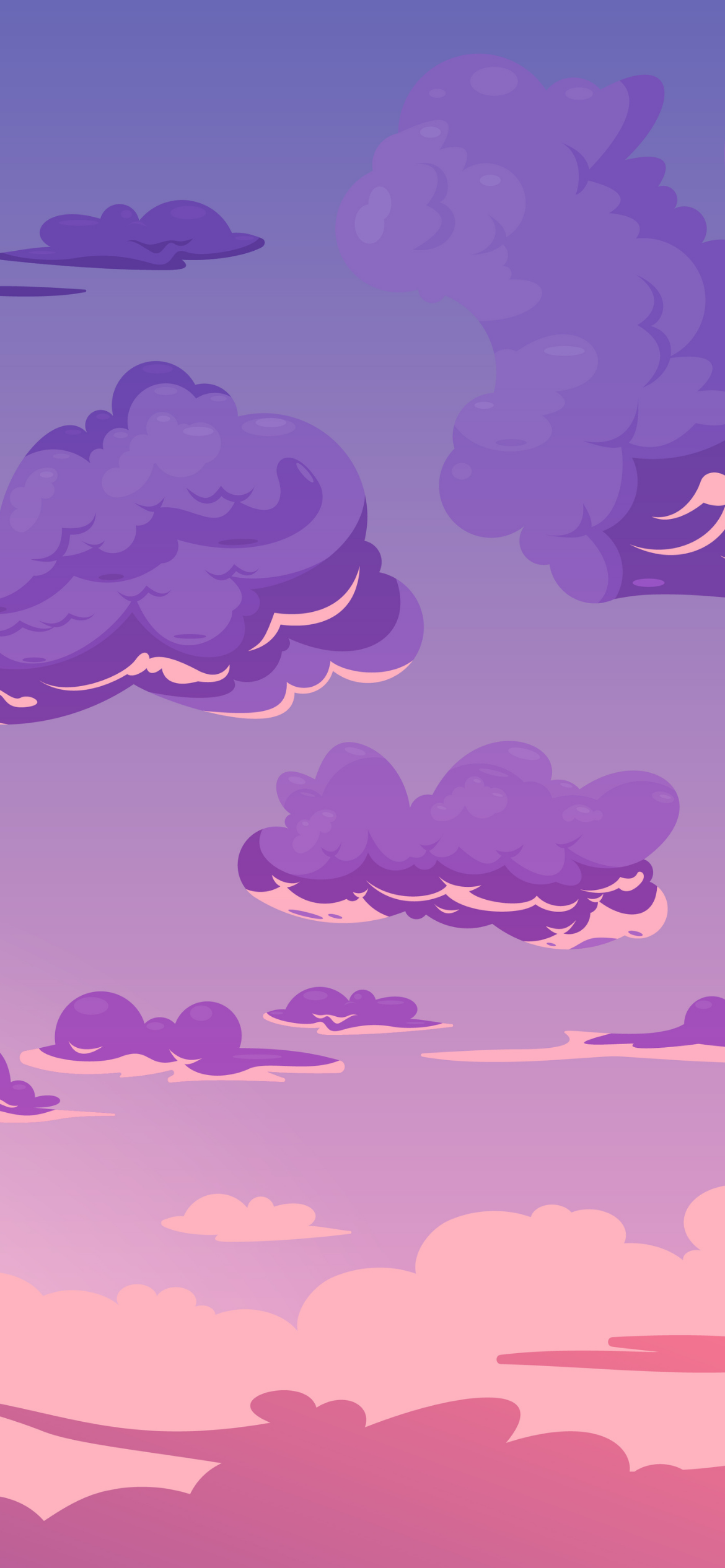 Wolken, Lila Himmel, Illustration, Pastellfarben, Anime-Stil, Hintergrundbild fürs iPhone 16 Pro Max