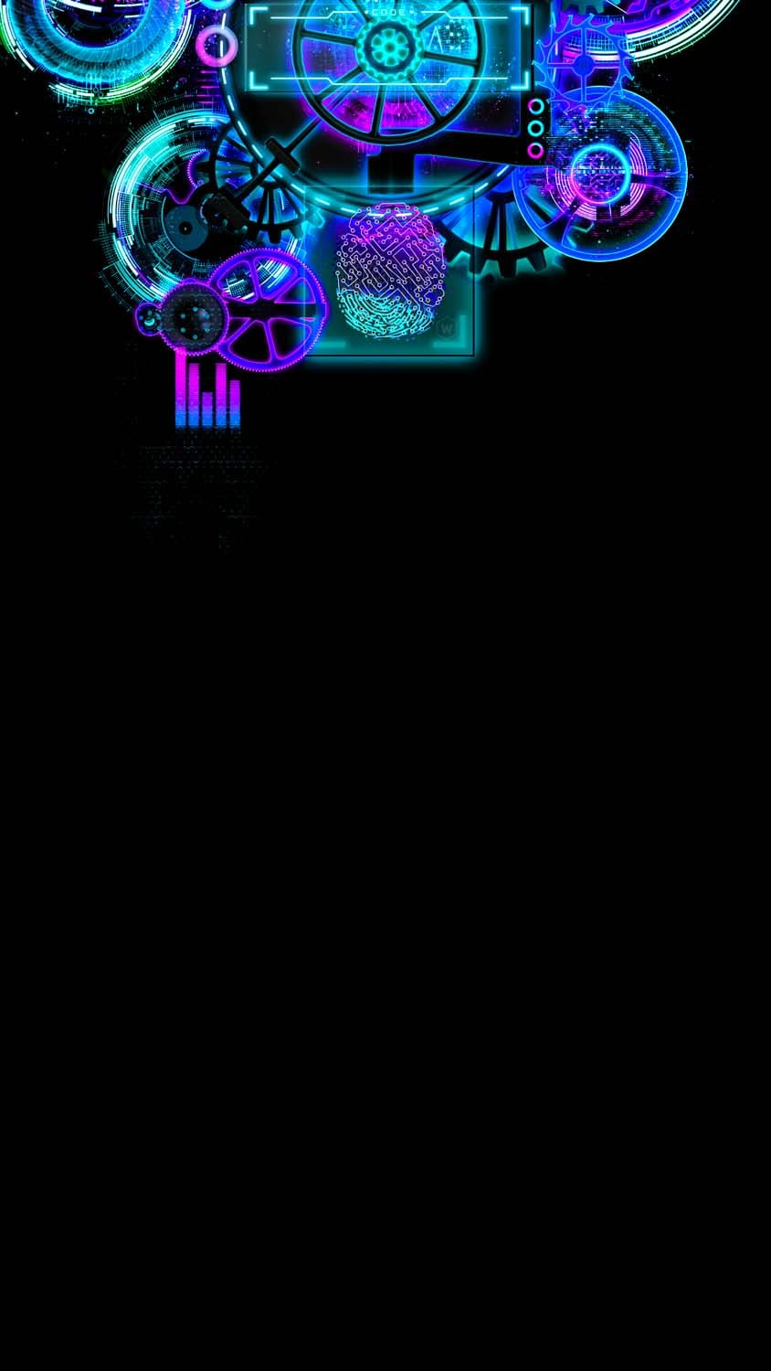 Neon, Roboter, Cyberpunk, Schwarzer Hintergrund, Digitale Kunst, iPhone-16-Pro-Max-Wallpaper