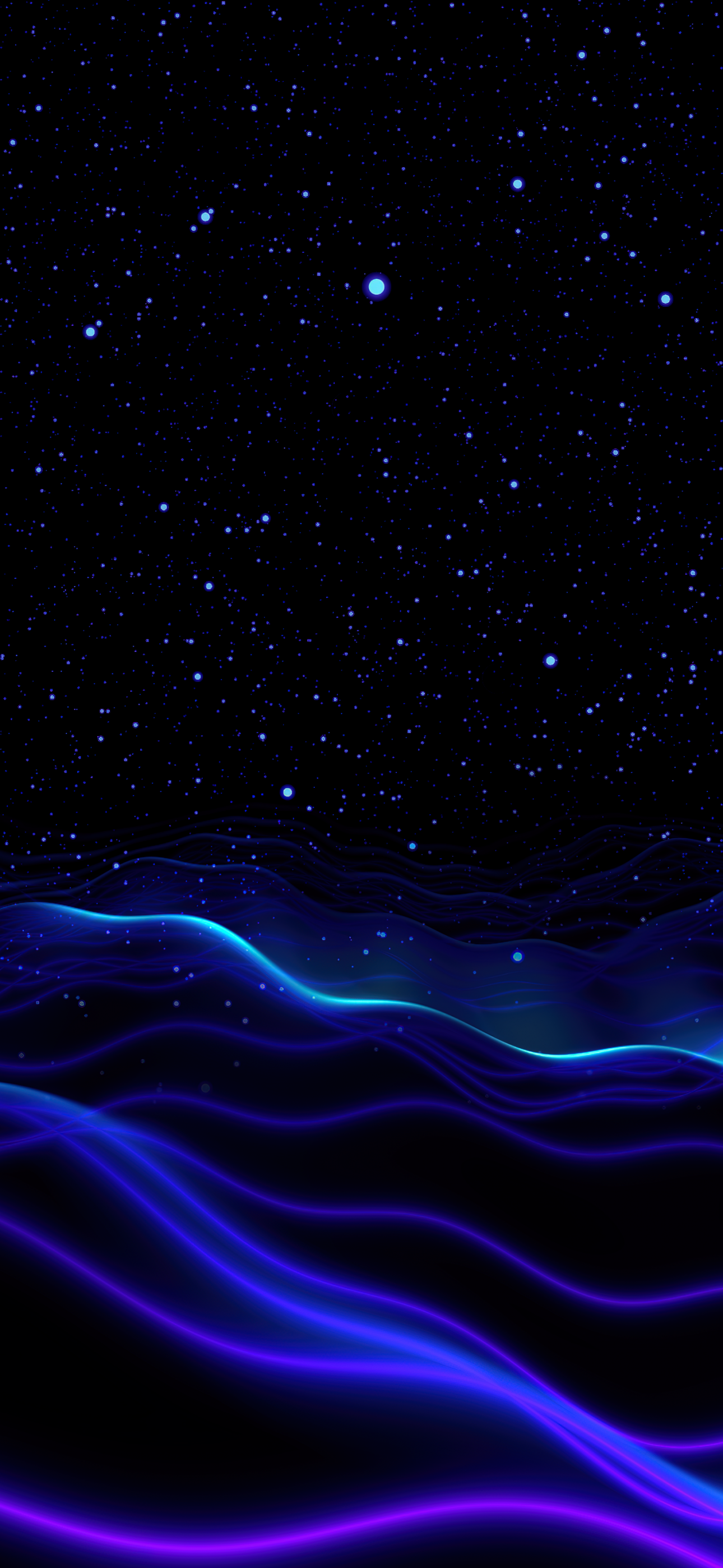 Sternenhimmel, Neonwellen, Blau, Lila, Schwarzer Hintergrund, iPhone 16 Pro Max, Wallpaper
