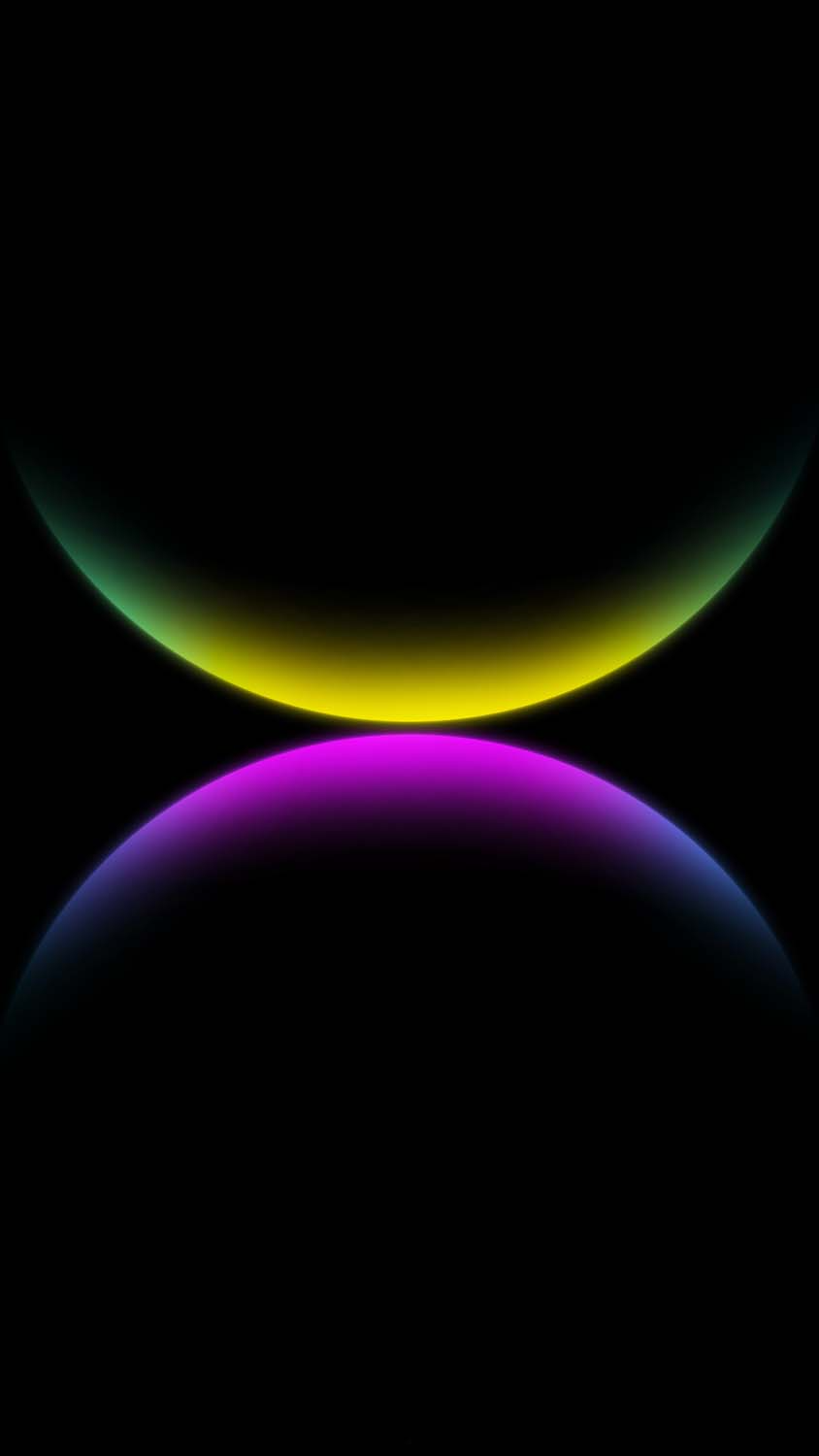 Abstrakt, Leuchtende Bögen, Gelb, Lila, Schwarzer Hintergrund, iPhone-16-Pro-Max-Sperrbildschirm