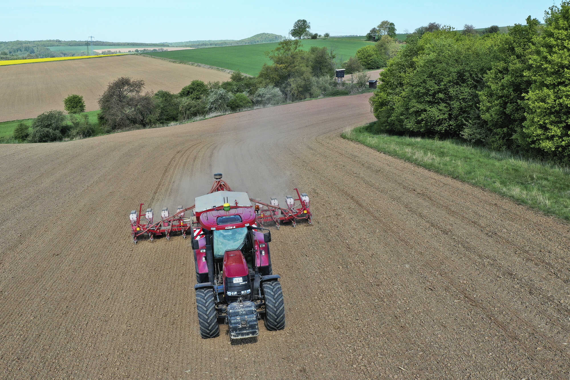 Case IH, Traktor, Einzelkornsämaschine, Acker, Luftaufnahme, Full HD, Windows-Hintergrundbild