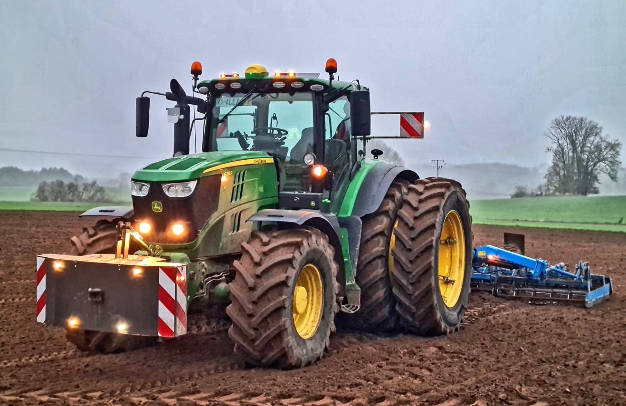 John Deere, Traktor, Zwillingsreifen, Acker, Scheinwerfer, Full HD, PC-Hintergrundbild