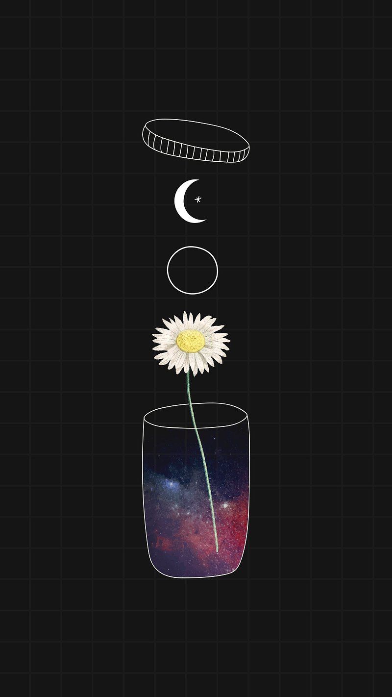 Gänseblümchen, Glas, Mondphasen, Schwarzer Hintergrund, Illustration, Galaxy S24, Wallpaper