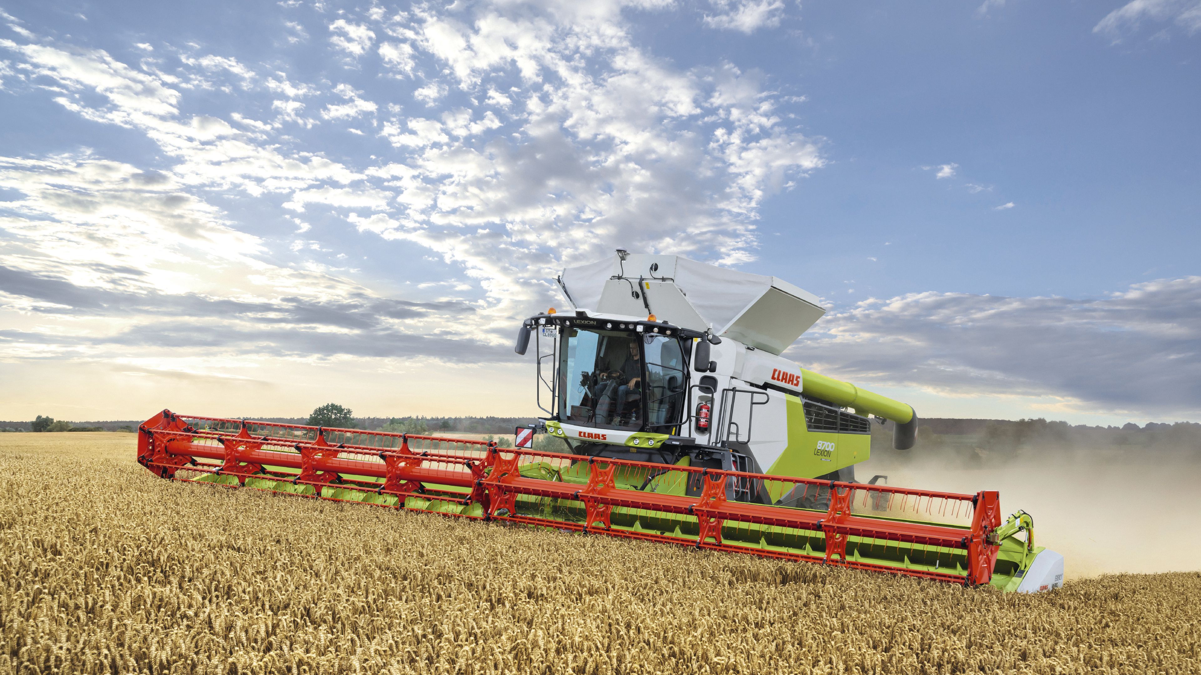 Claas, Mähdrescher, Weizenfeld, Ernte, Wolken, 4K, Desktop-Hintergrund für Windows