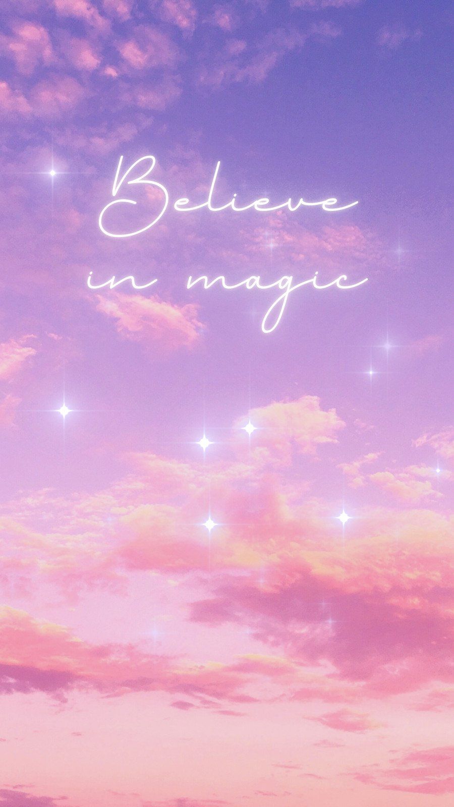 Believe in magic, Zitat, Rosa Wolken, Lila Himmel, Funkeln, Galaxy-S24-Hintergrundbild