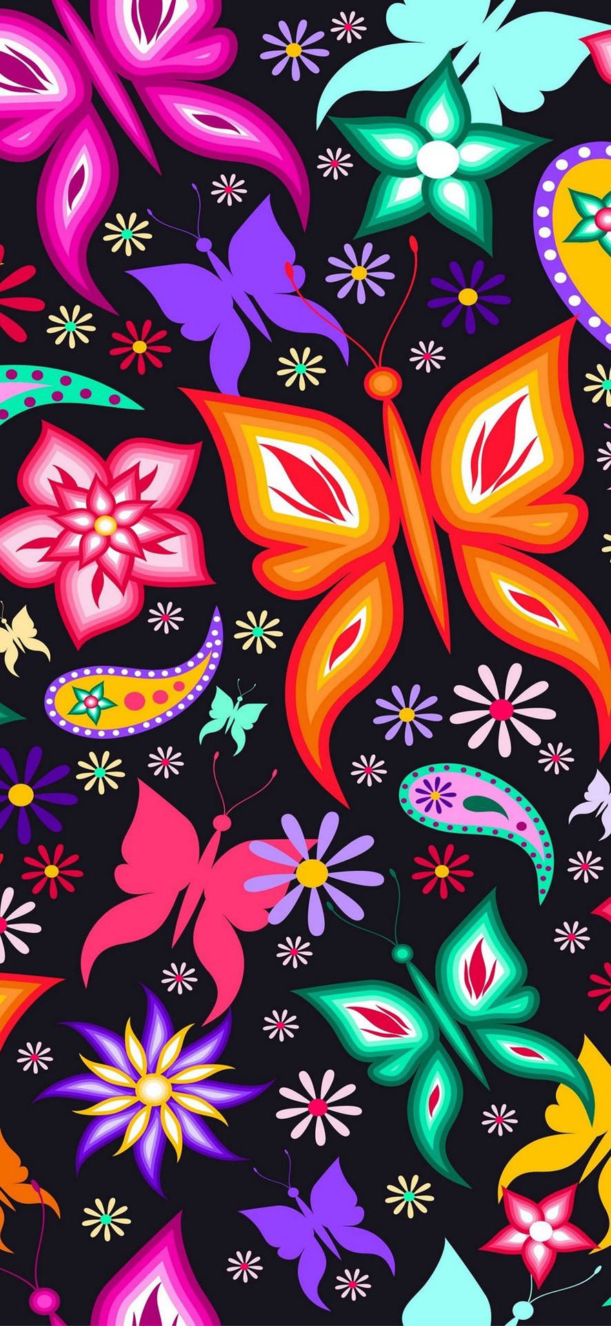 Schmetterlinge, Blumen, Paisley, Bunt, Muster, Galaxy S24, Sperrbildschirm