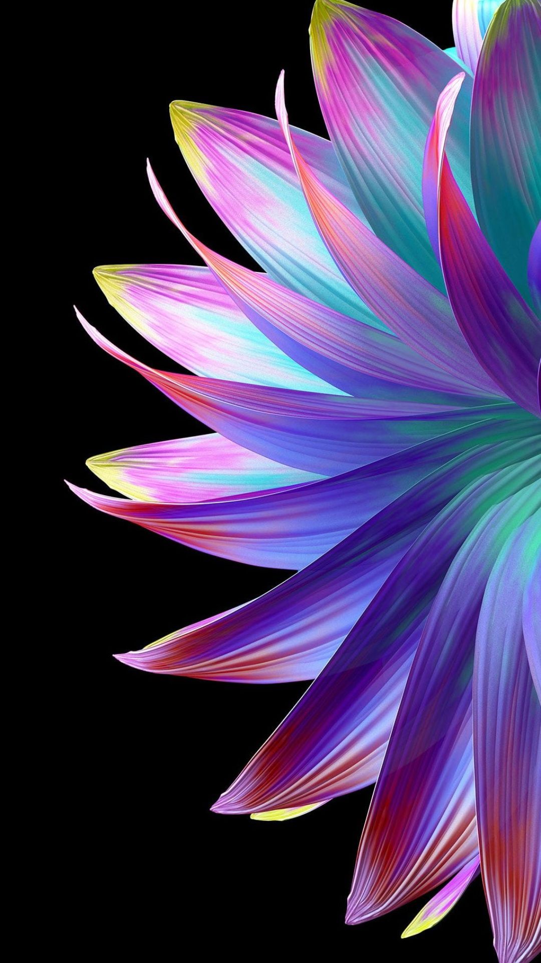 Blütenblätter, Abstrakte Blume, Neonfarben, Schwarzer Hintergrund, Sperrbildschirm fürs Galaxy S24
