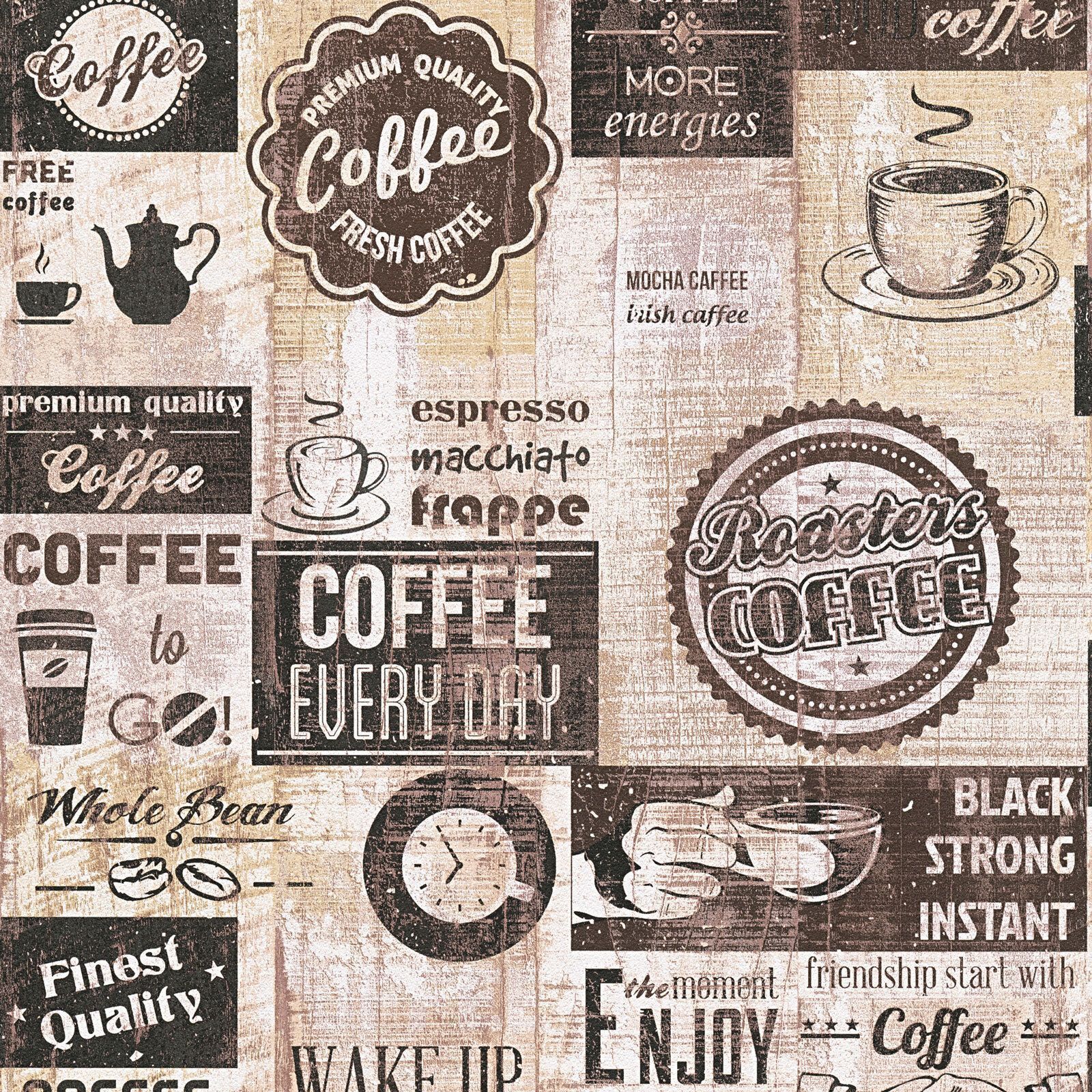Kaffee, Collage, Schriftzüge, Zeitungspapier, Schwarz-Weiß, Hintergrundbild fürs Tablet