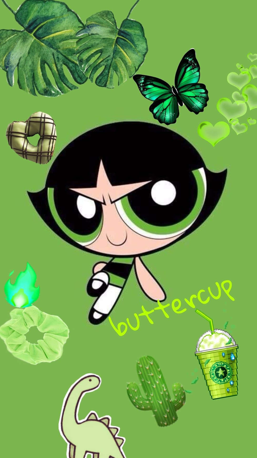 Buttercup, Die Powerpuff Girls, Cartoon Network, Grün, Schmetterling, Kaktus, iPhone-Hintergrundbild