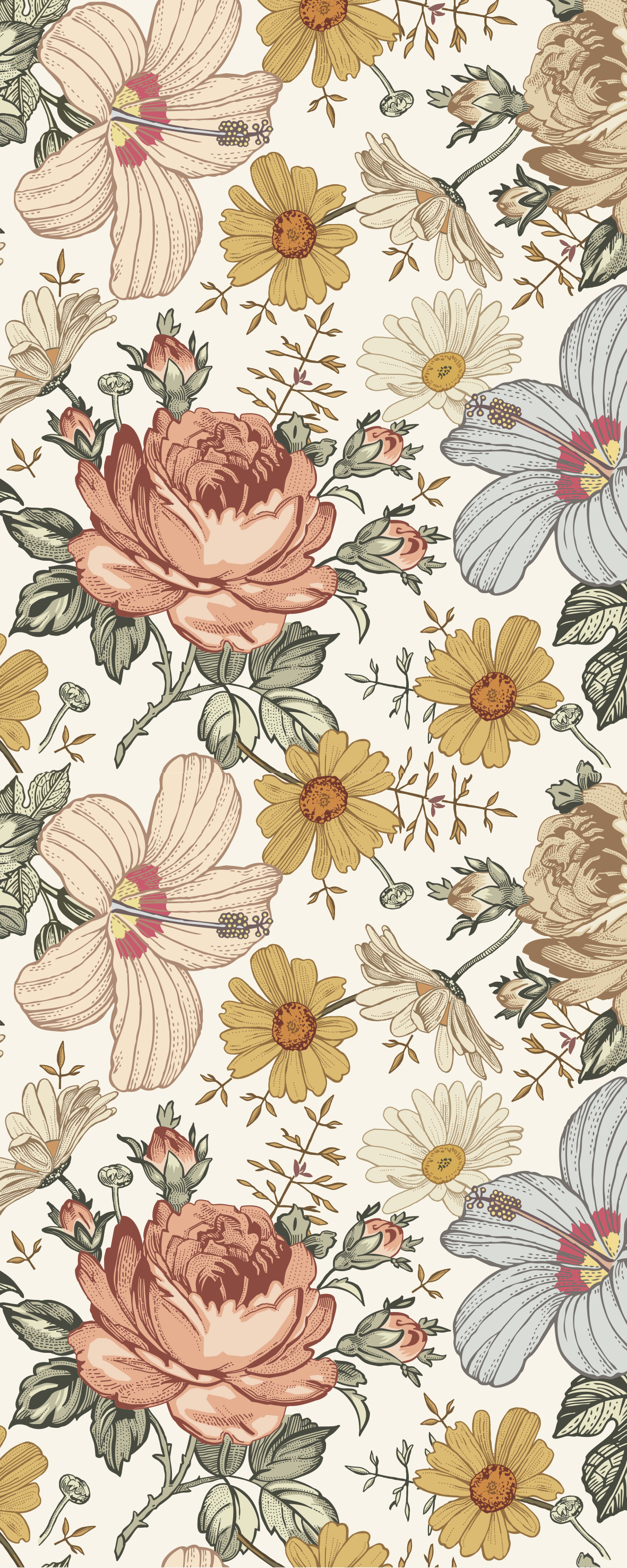 Blumenmuster, Rosen, Floral, Pastell, Full HD, Handy-Hintergrund im Hochformat