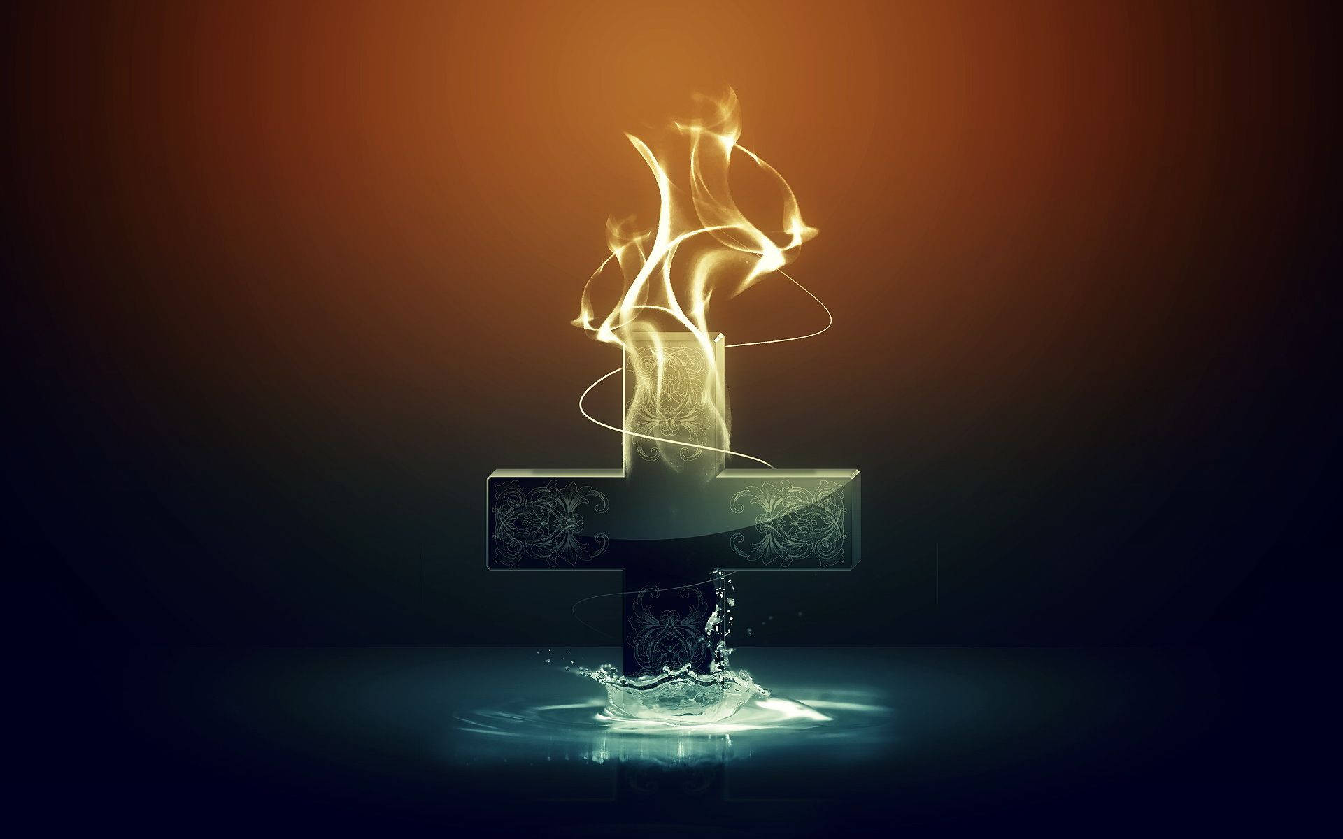 Kreuz, Flammen, Wasser, Christlich, Dunkel, 16:10, Full-HD-Hintergrundbild für den Desktop