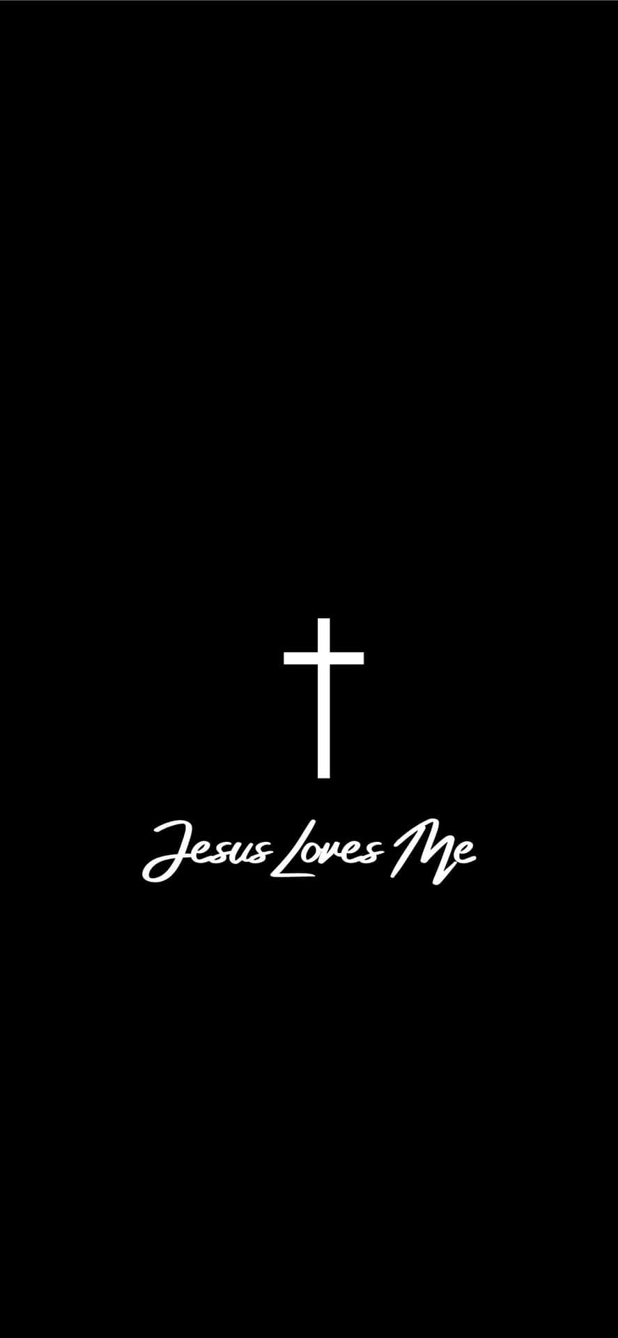 Jesus Loves Me, Kreuz, Schwarzer Hintergrund, Schriftzug, Sperrbildschirm fürs iPhone