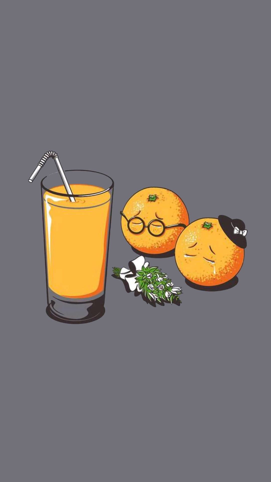 Orangen, Orangensaft, Cartoon, Grauer Hintergrund, Niedlich, Sperrbildschirm fürs iPhone