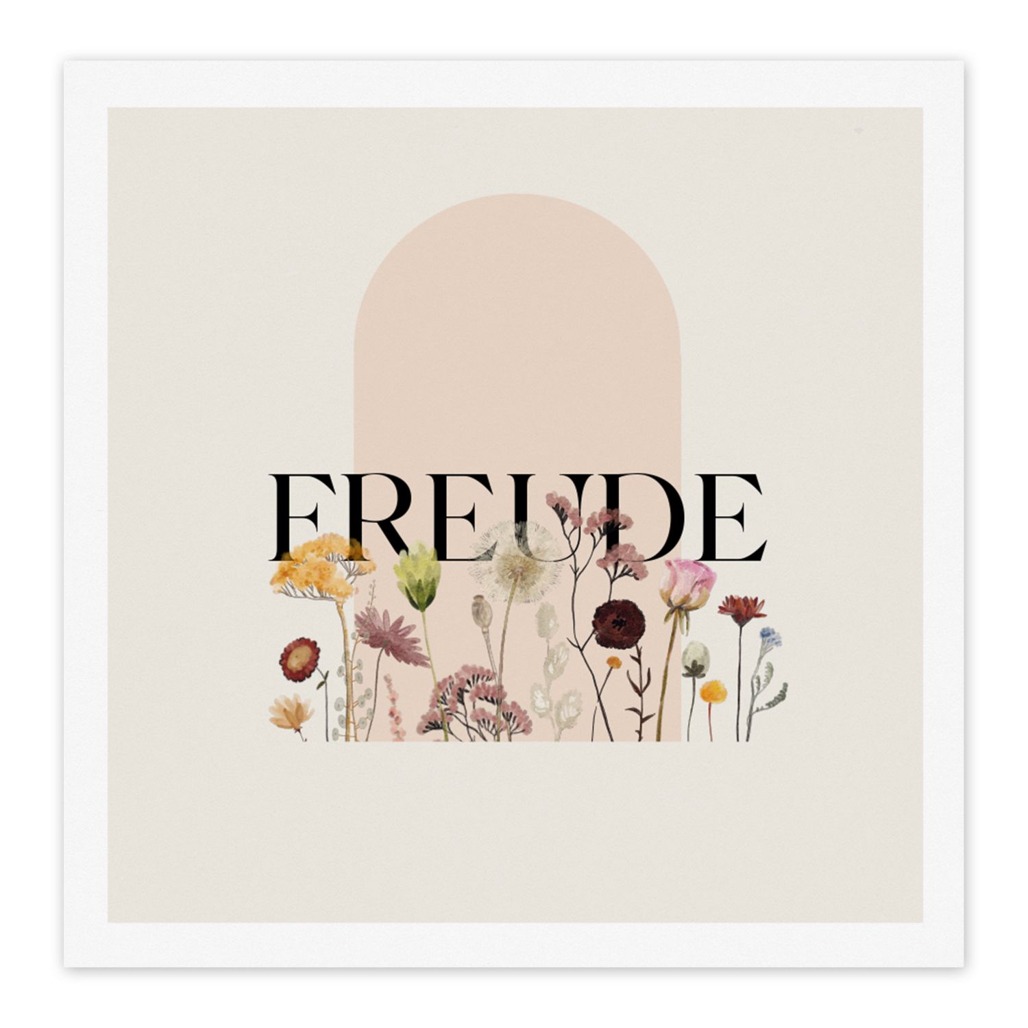 Freude, Schriftzug, Wildblumen, Bogen, Boho, Beige, HD, iPad-Hintergrundbild