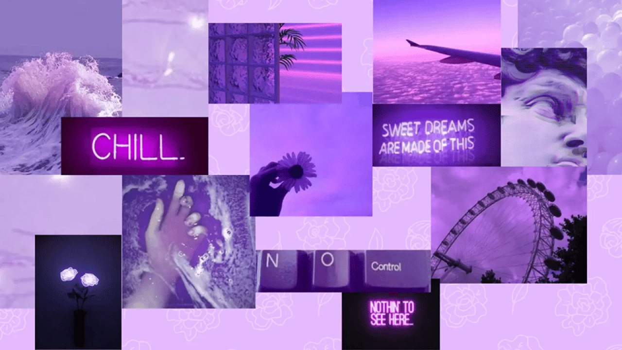 Collage, Lila Ästhetik, Neon, Chill, Riesenrad, Statue, 16:9, HD-Hintergrundbild für den Desktop