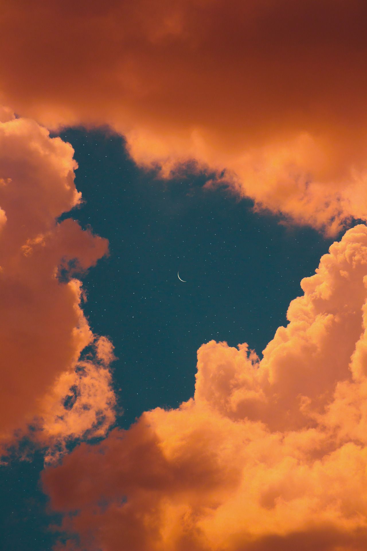 Orange Wolken, Wolkenloch, Blauer Himmel, Dramatisch, Full HD, Hintergrundbild fürs Handy