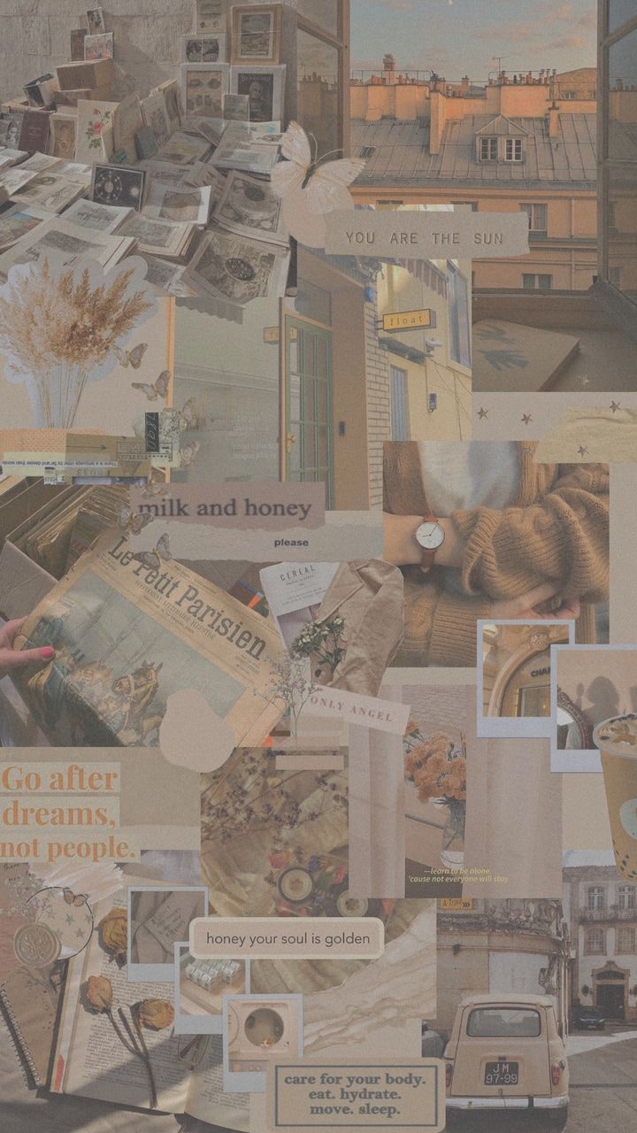 Collage, Beige, Ästhetik, Pastell, Hintergrundbild für iPhone und Android