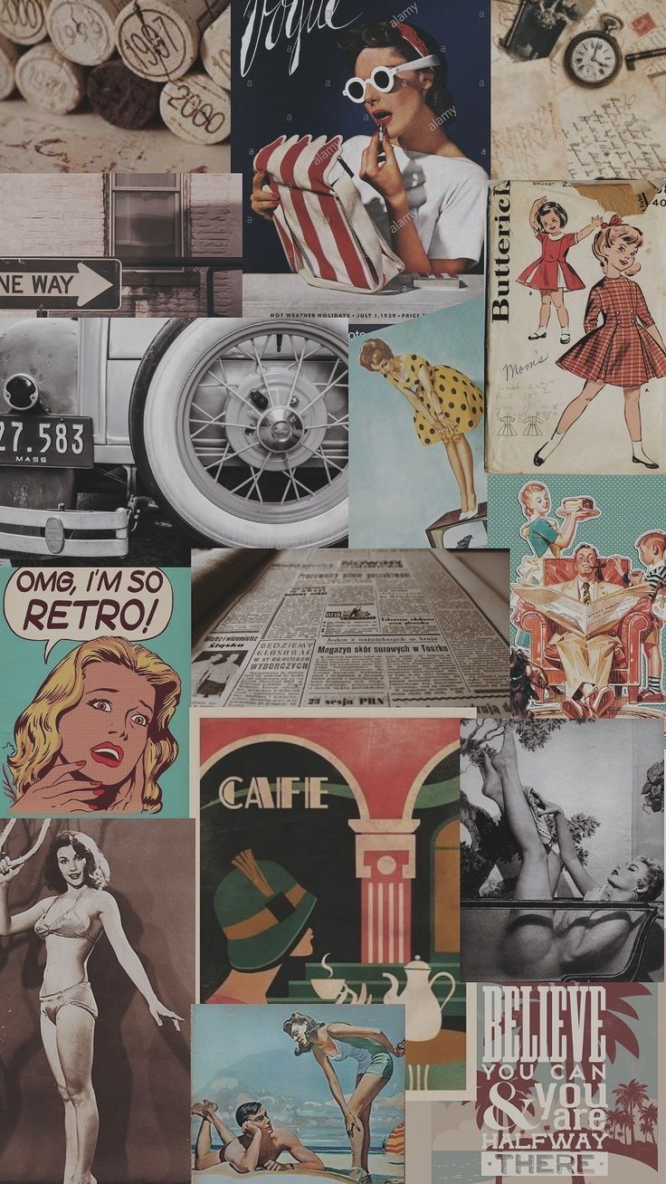 Collage, Pin-up, Retro-Werbung, Comic, Retro, HD, Sperrbildschirm fürs iPhone